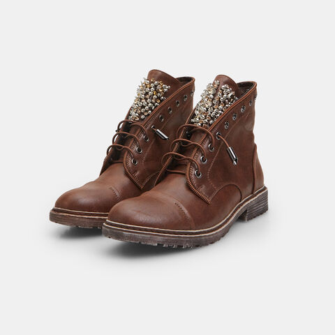 Botas militares para mujer con tachuelas, Marrón Botas militares para mujer con tachuelas, Marrón